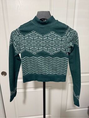 avocado Dark Teal Patterned Mock Neck Sweater NWOT